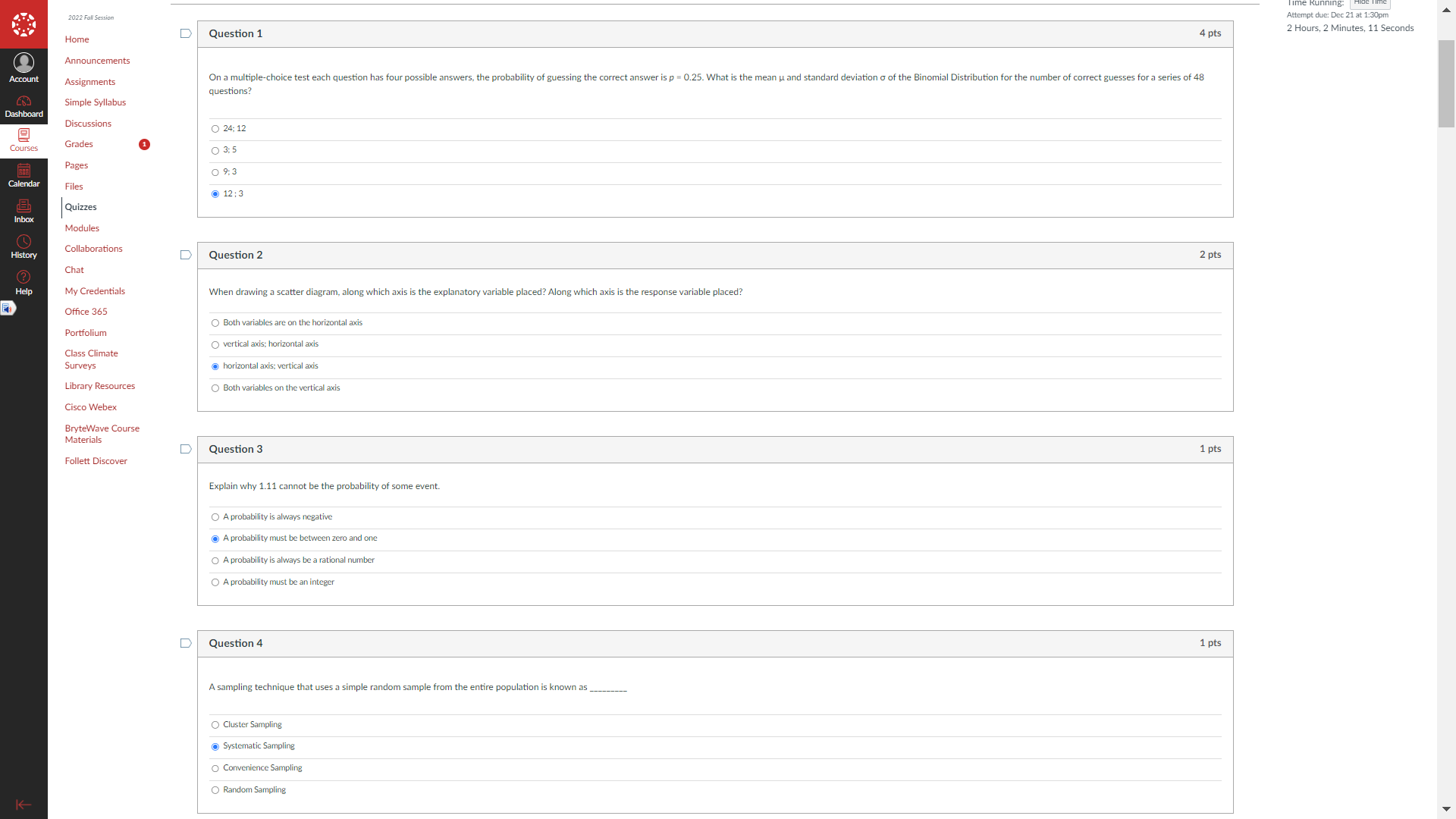 the probability of guessing the correct answer is p = 0.25. What