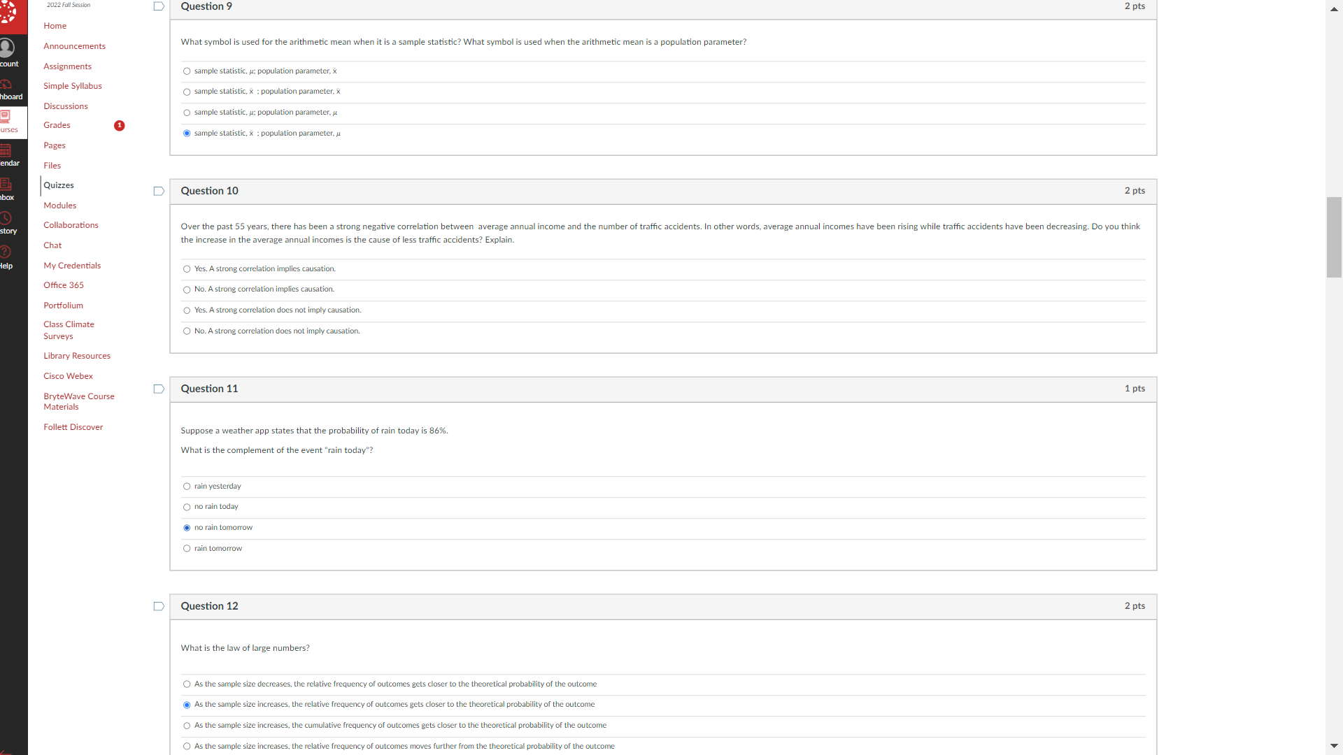 for the number of correct guesses for a series of 48 questions?