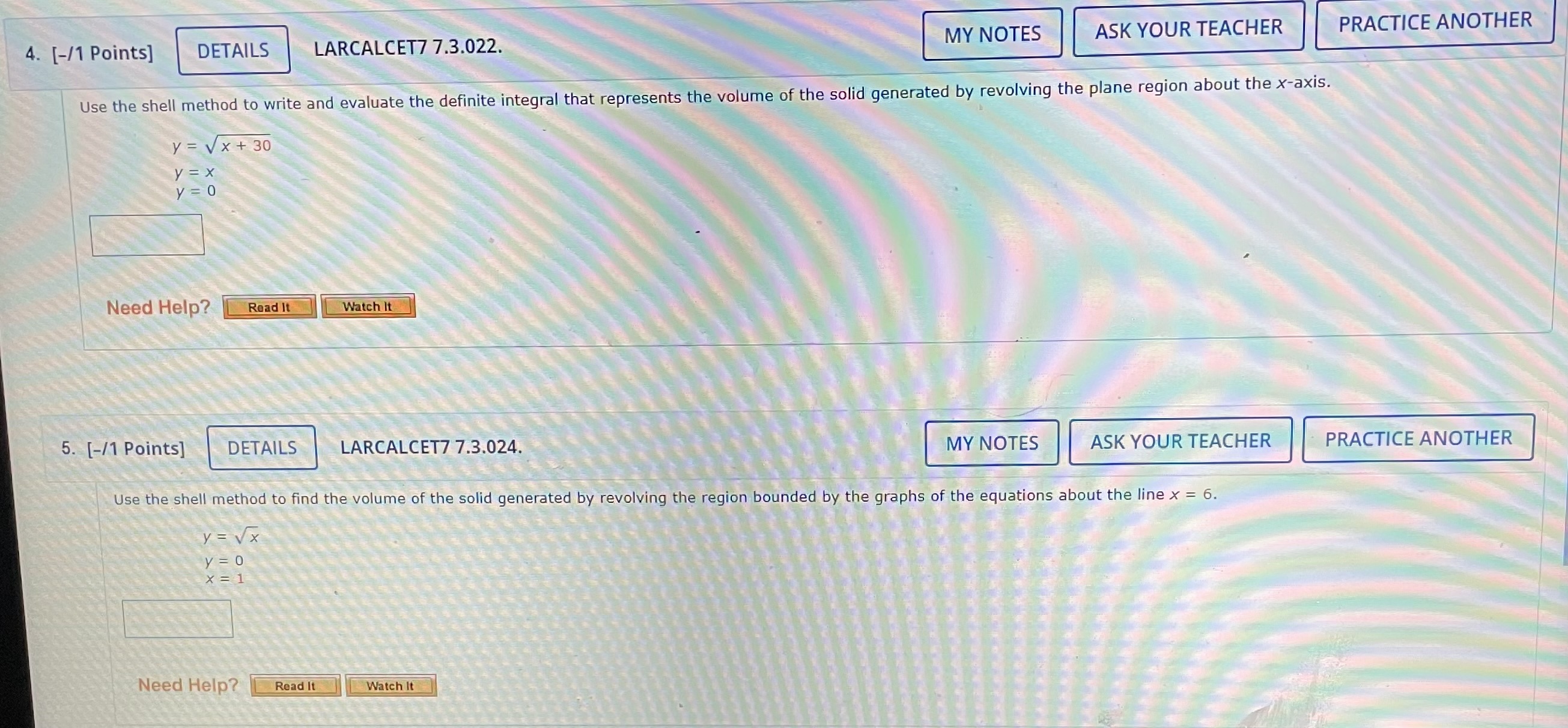  ASK YOUR TEACHER PRACTICE ANOTHER 4. [-/1 Points] DETAILS LARCALCET7 7.3.022.