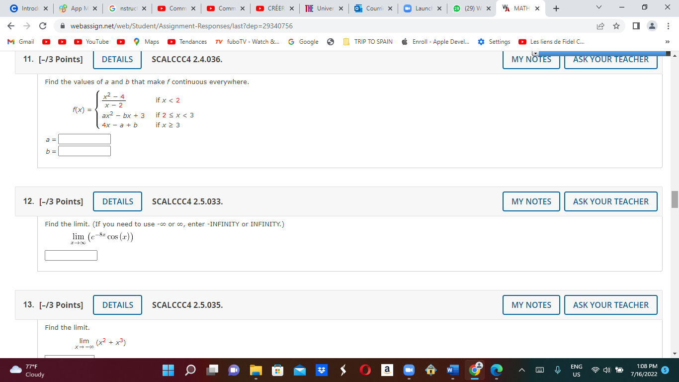A webassign.net/web/Student/Assignment-Responses/last?dep=29340756 M Gmail YouTube Maps Tendances TV fuboTV - Watch &...