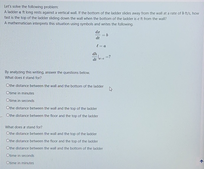 Let's solve the following problem: A ladder a ft long rests