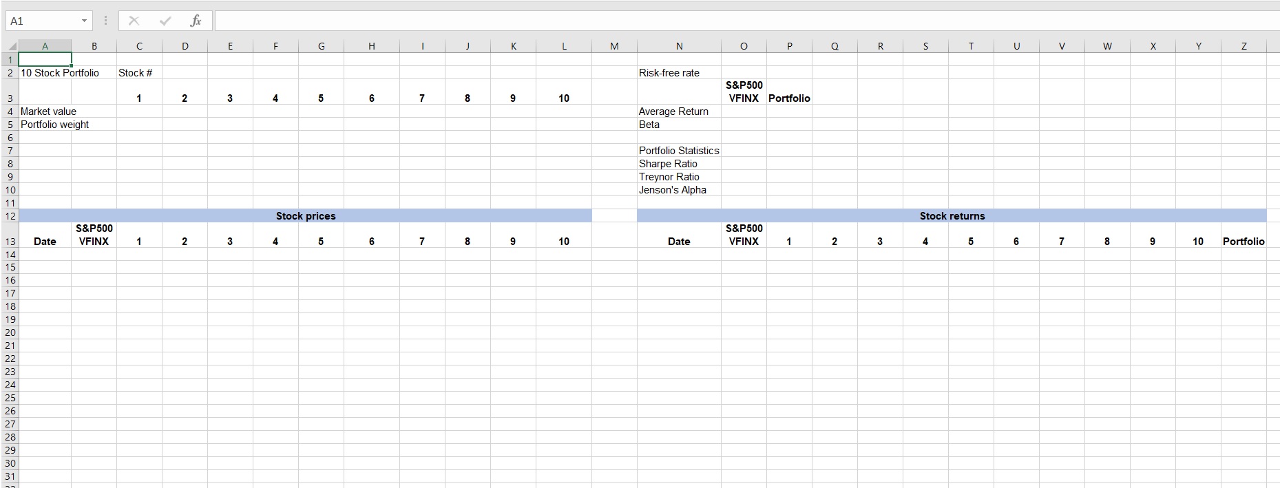 answer this question. Gather adjusted month end prices for a 10-stock portfolio