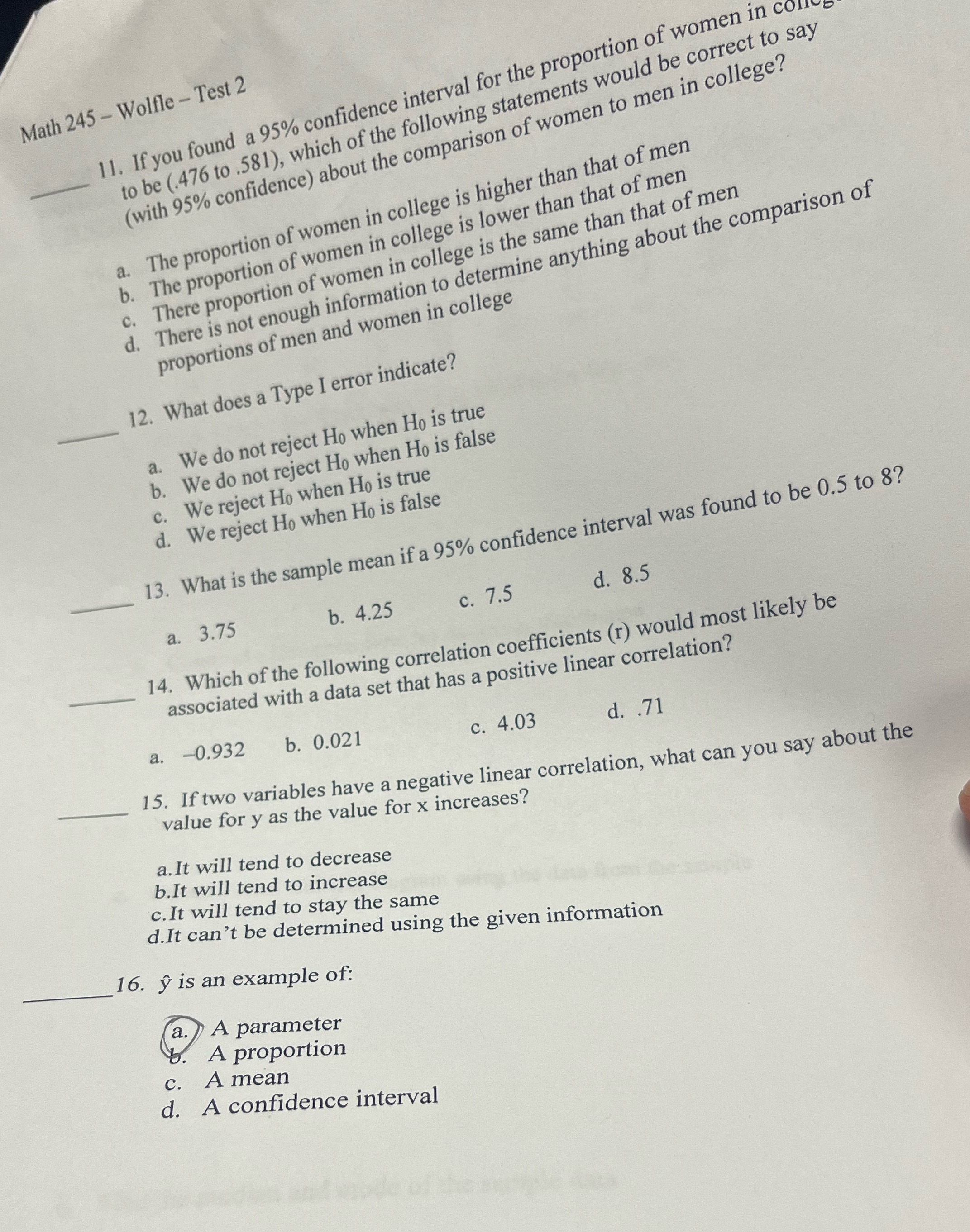  Math 245 - Wolfle - Test 2 1 1. If you