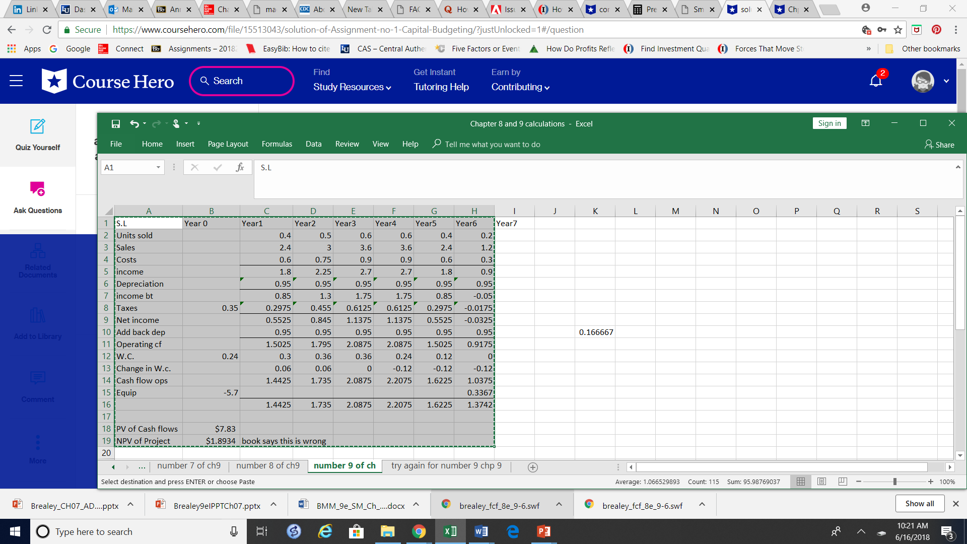 I am working on connect with Brealey chapter 9 for corporate finance.