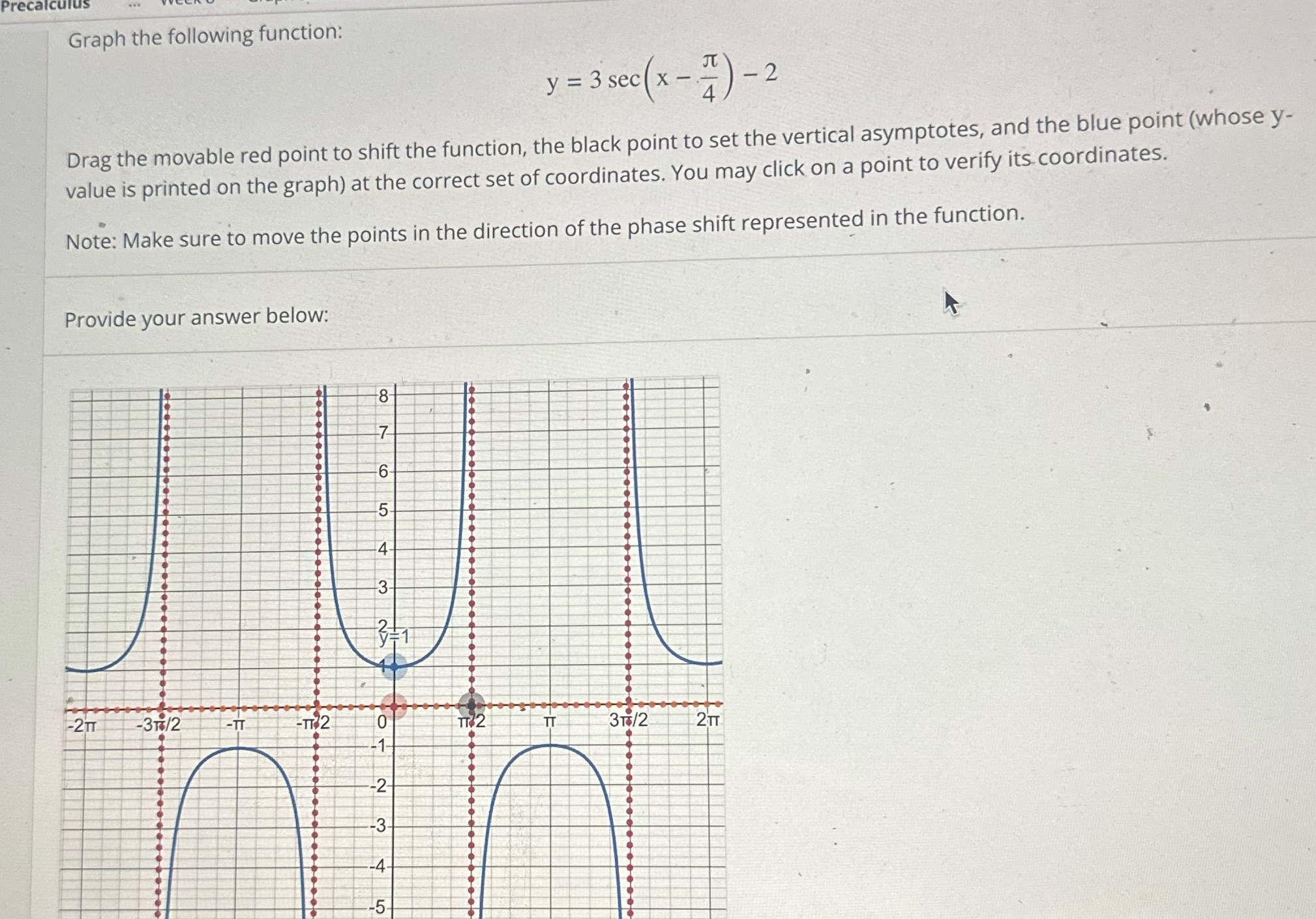 Precalculus Graph the following function: y = 3 sec (x -.