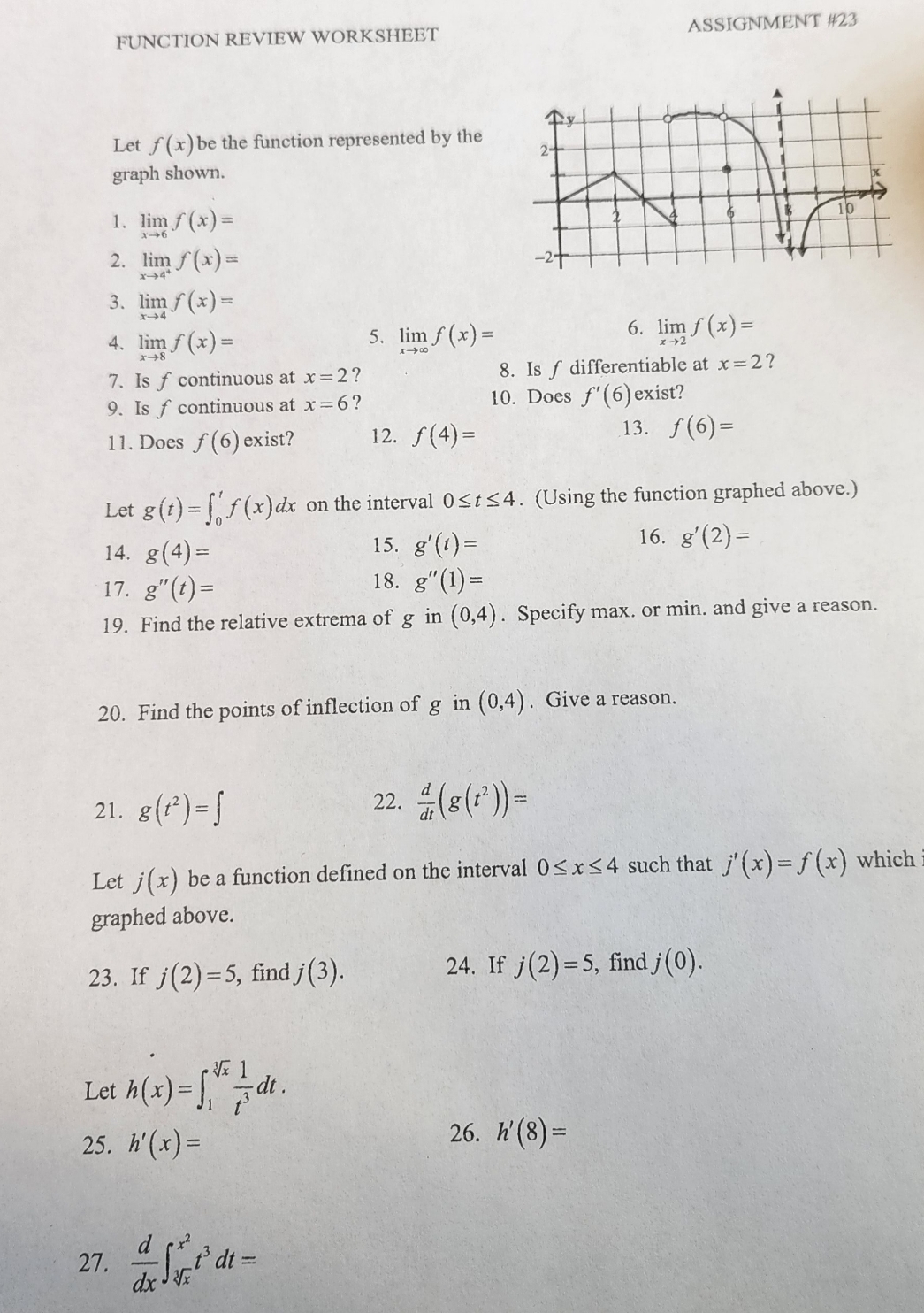 i need help with 23 through 27 FUNCTION REVIEW WORKSHEET ASSIGNMENT #23