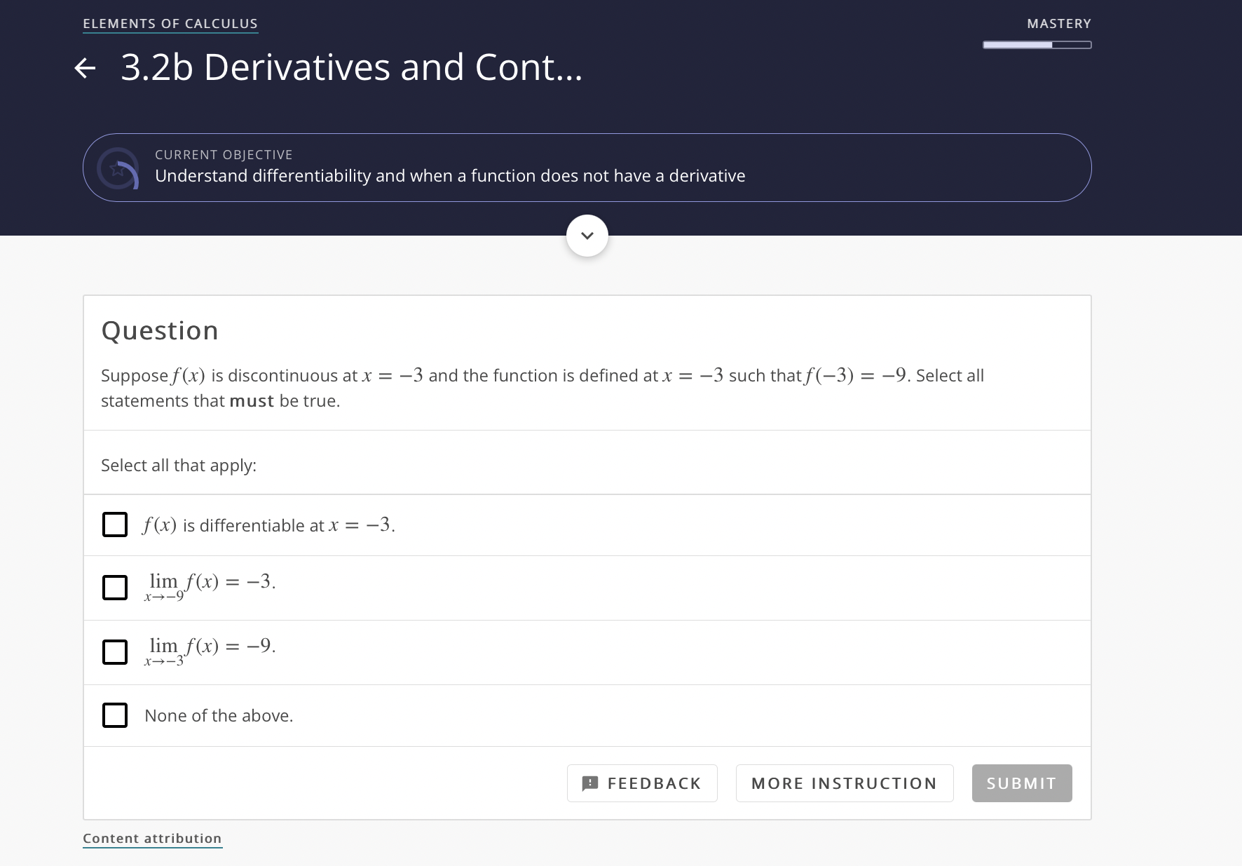 ELEMENTS OF CALCULUS e 3.2b Derivatives and Cont... CURRENT OBJECTIVE Understand differentiability