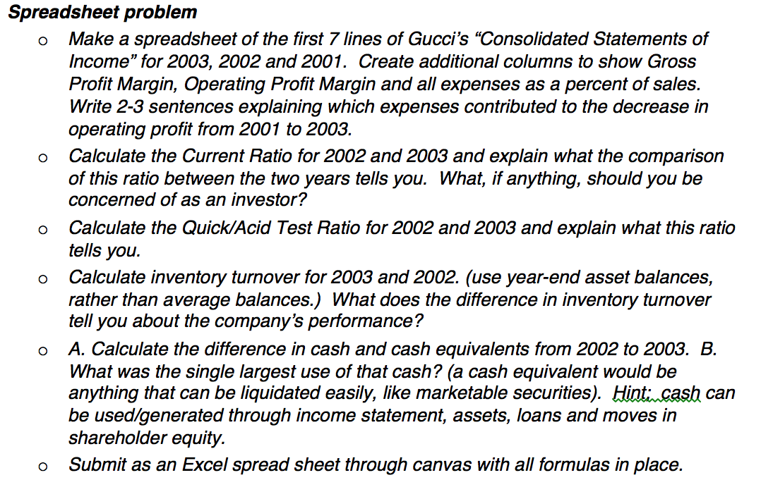 spreadsheet of the first 7 lines of Gucci's 'Consolidated Statements of income\"