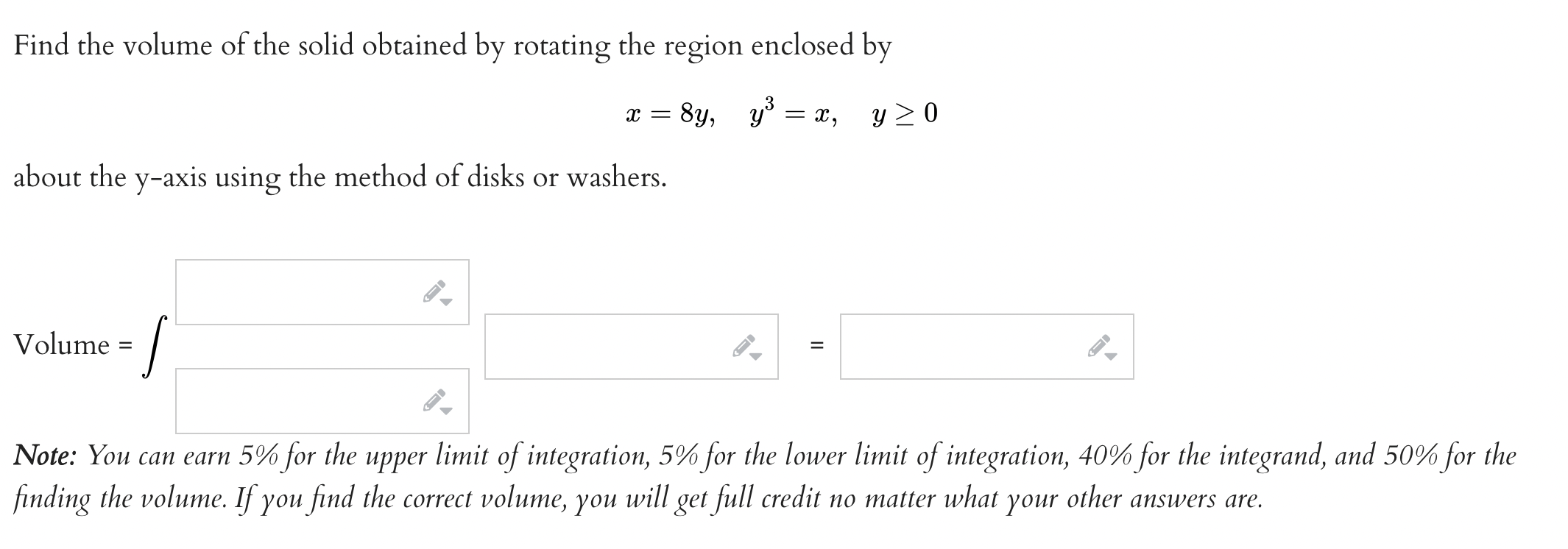 rotating the region enclosed by y = acz, y = 3x, about