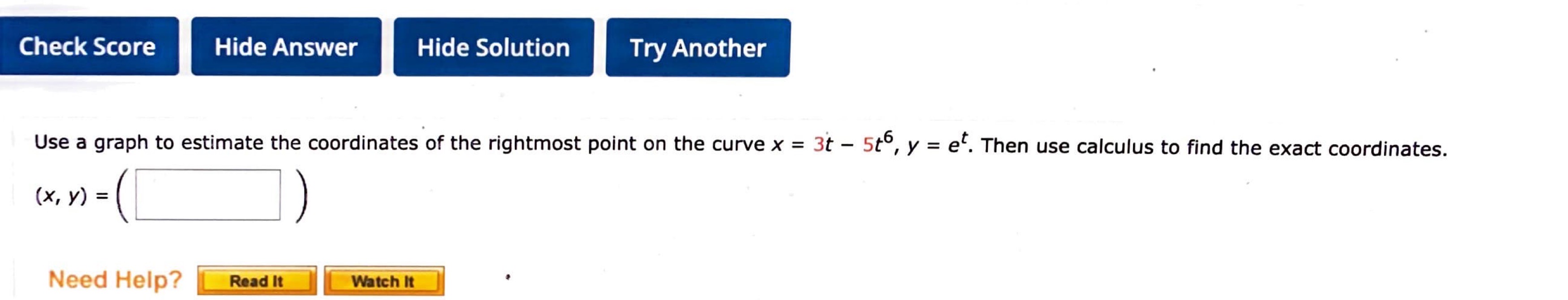  Check Score Hide Answer Hide Solution Try Another Use a graph