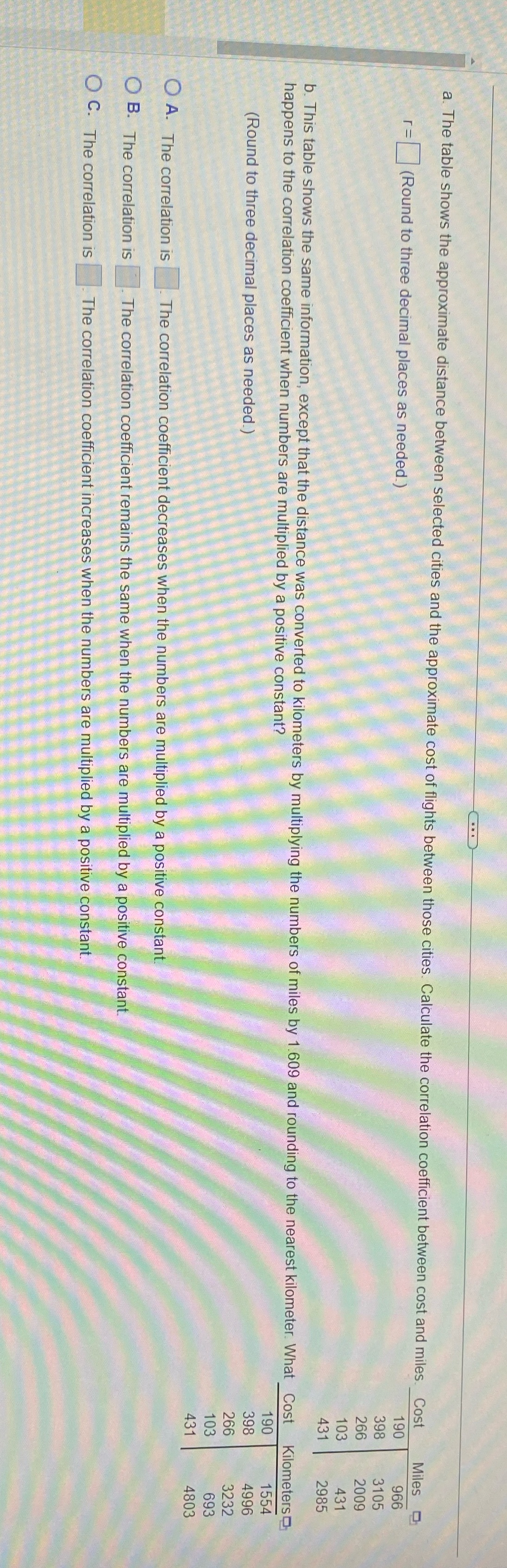 a. The table shows the approximate distance between selected cities and