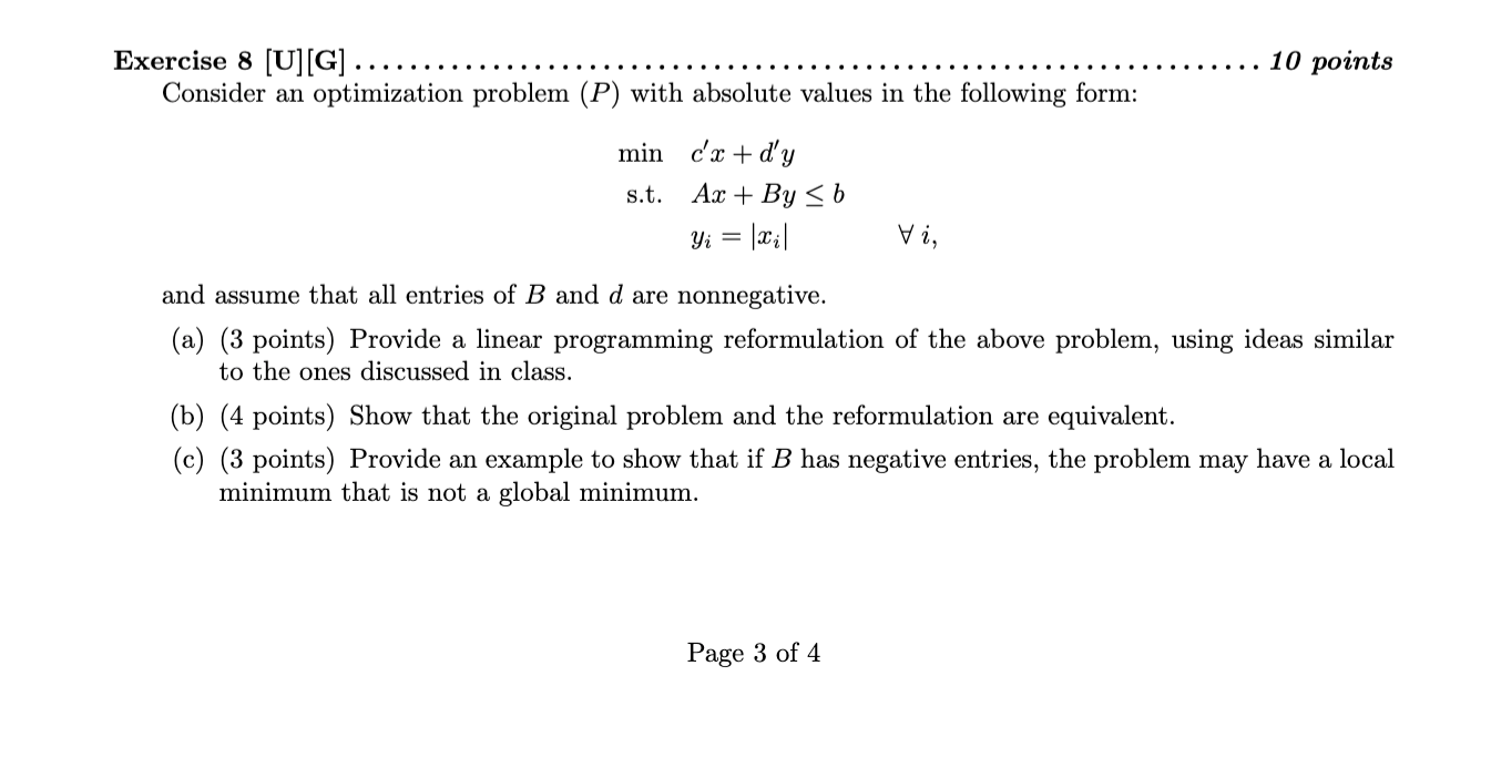 (P) with absolute values in the following form: min c'x+d'y 5.1;. A9: