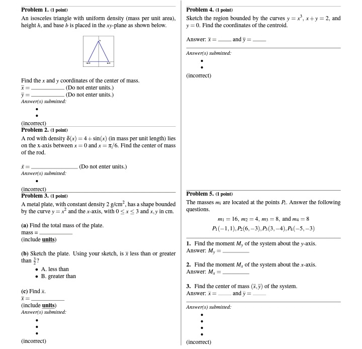  Problem 1. (1 point) Problem 4. (1 point) An isosceles triangle