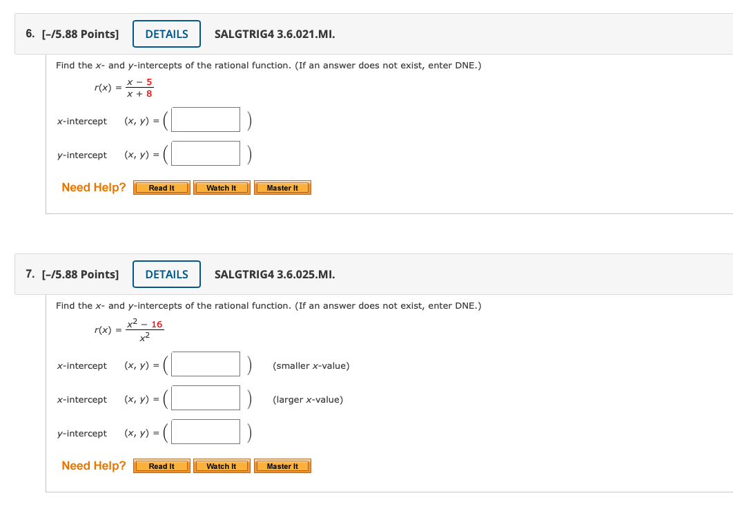 3 and 4. y = Need Help? Read It Watch It3. [-/5.88