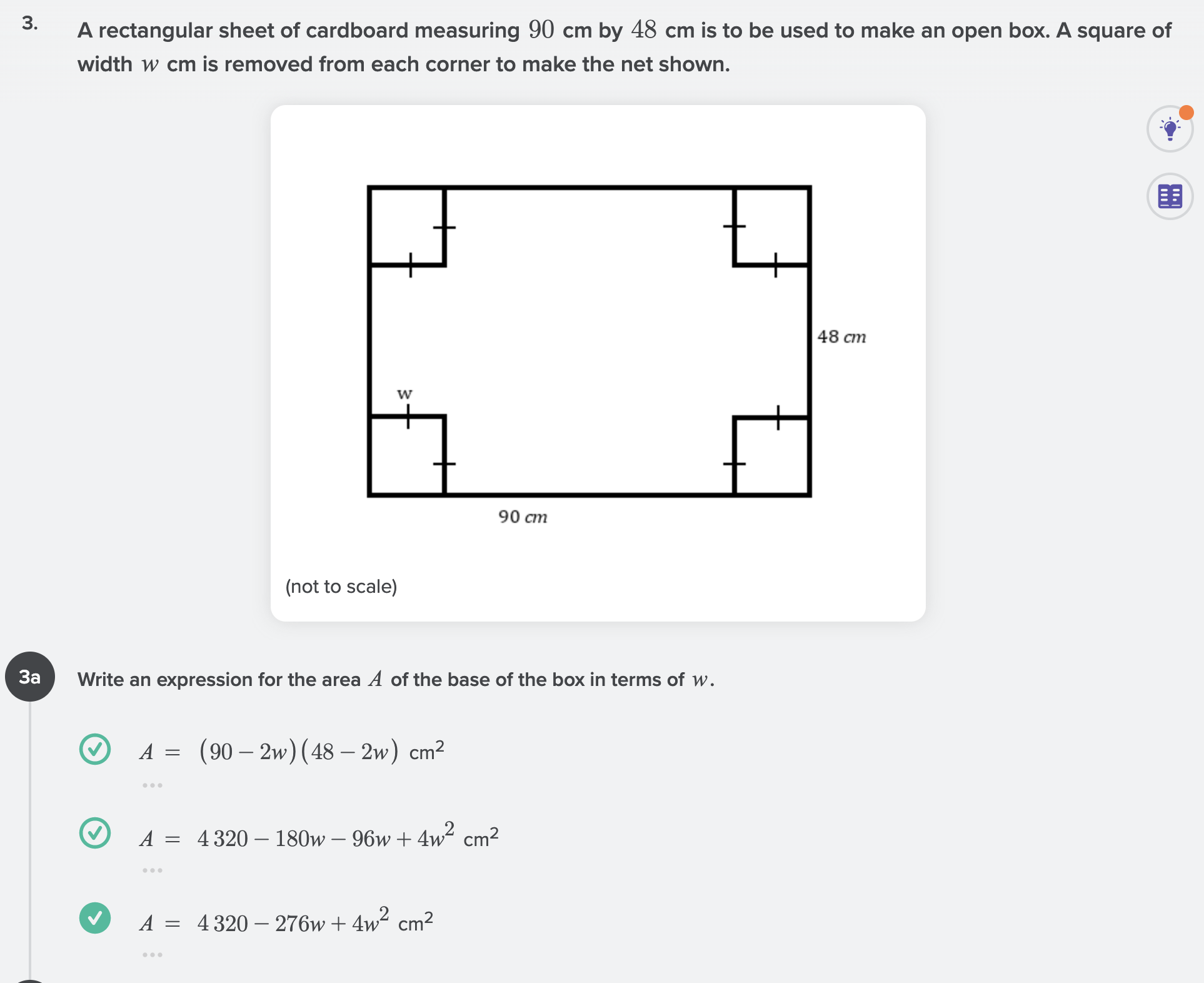 please answer the question A rectangular sheet of cardboard measuring 90 cm