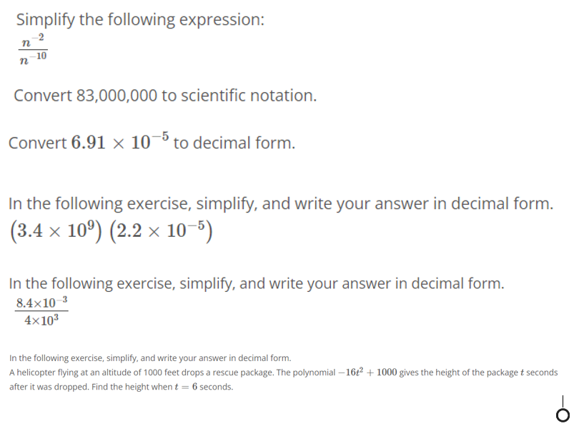 Simplify the following expression: (4m)3 Simplify the following expression: n -2 -10Simplify