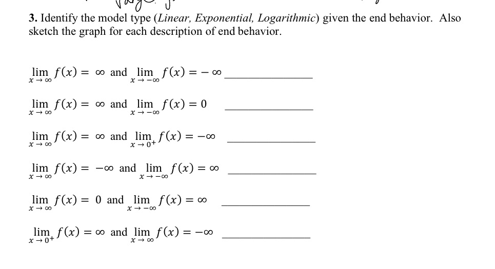  3. Identify the model type (Linear, Exponential, Logarithmic) given the end