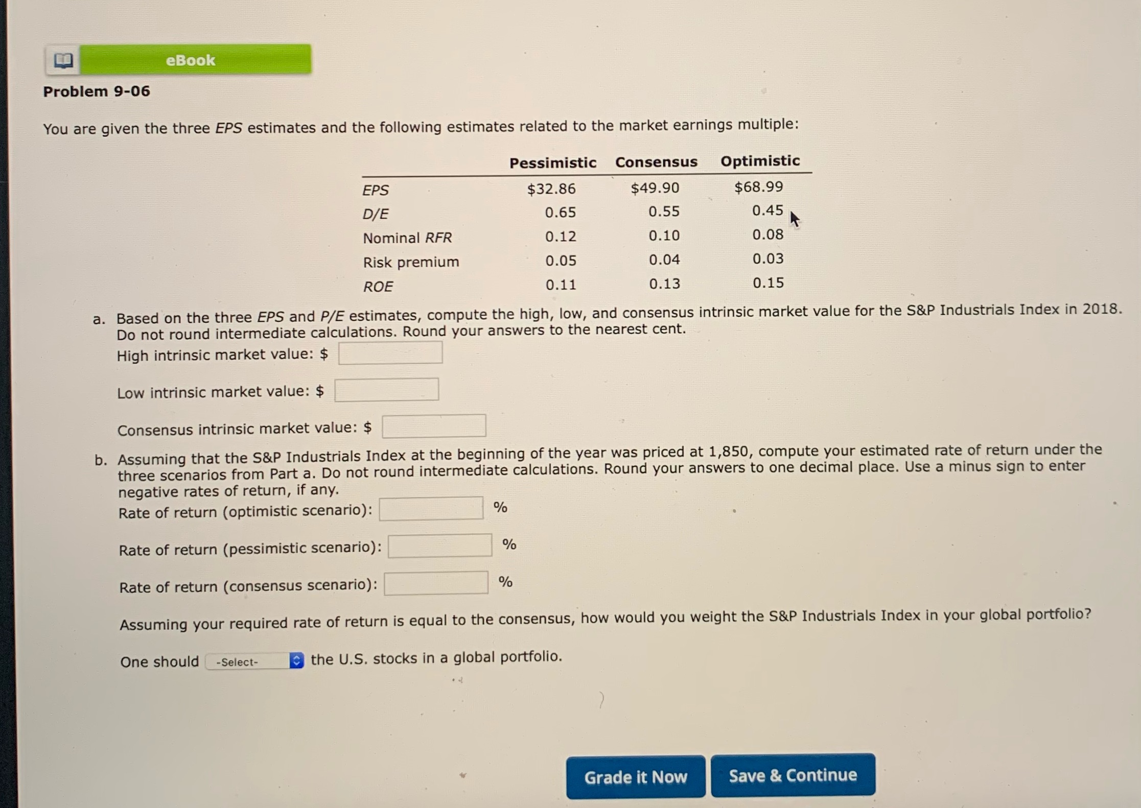 eBook Problem 9-06 You are given the three EPS estimates and