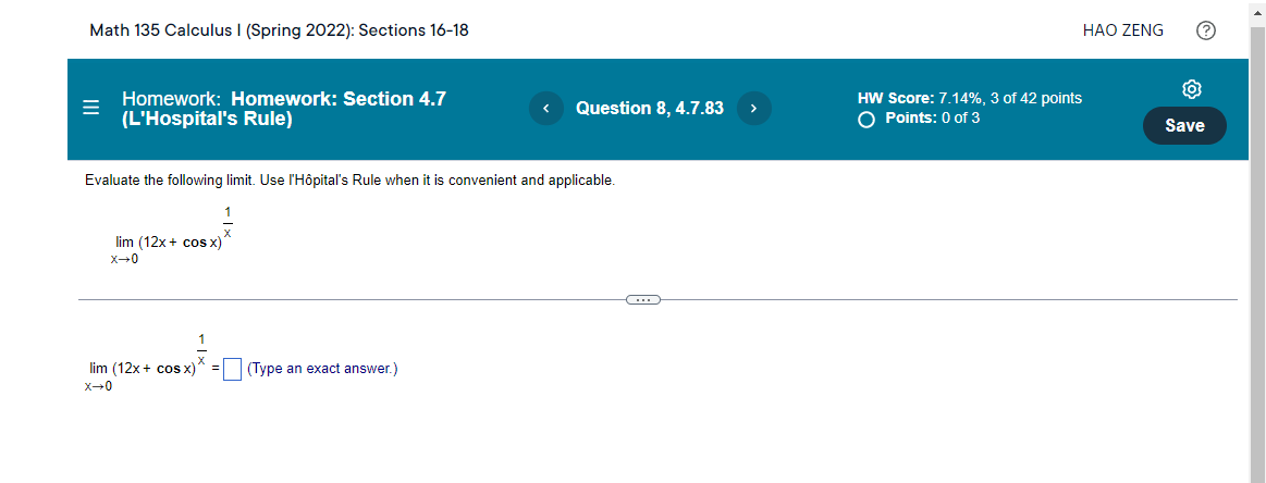 In (9x + 10) lim In (8x + 3) + 1 X-+00