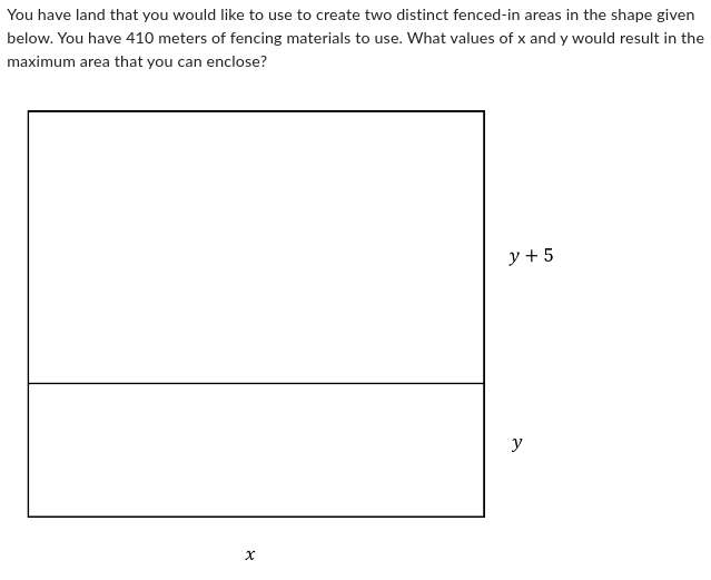 legible. A rectangular area is enclosed by 56 feet of fencing. What