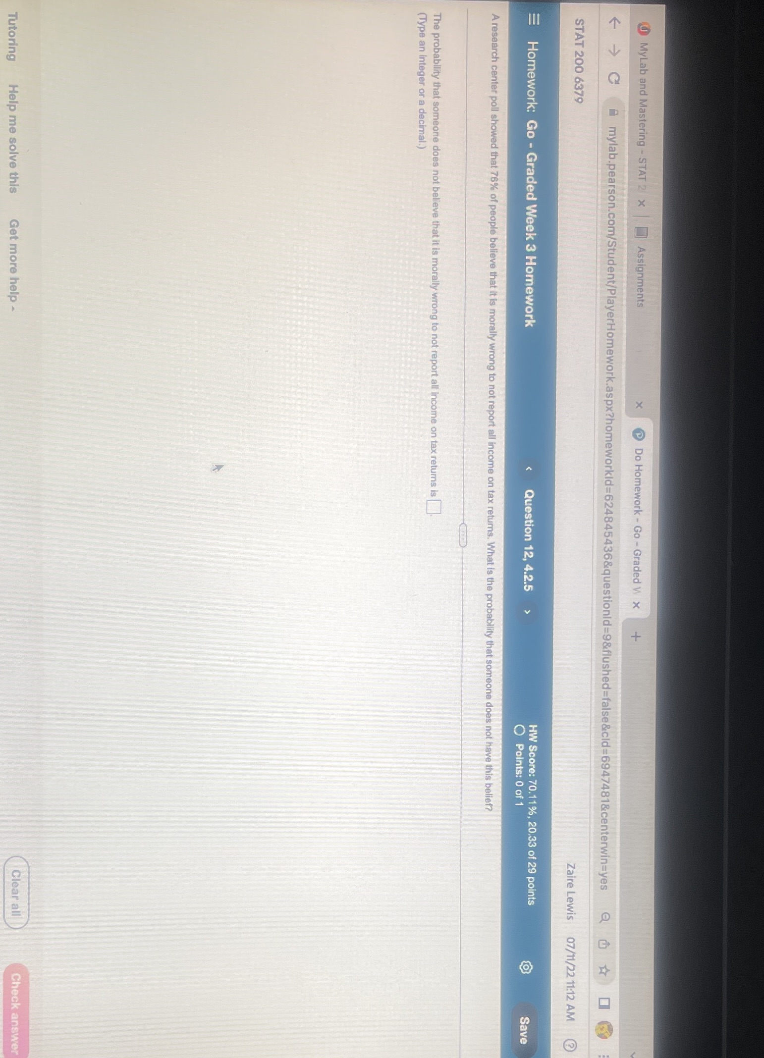 MyLab and Mastering - STAT 2 x Assignments X Do Homework