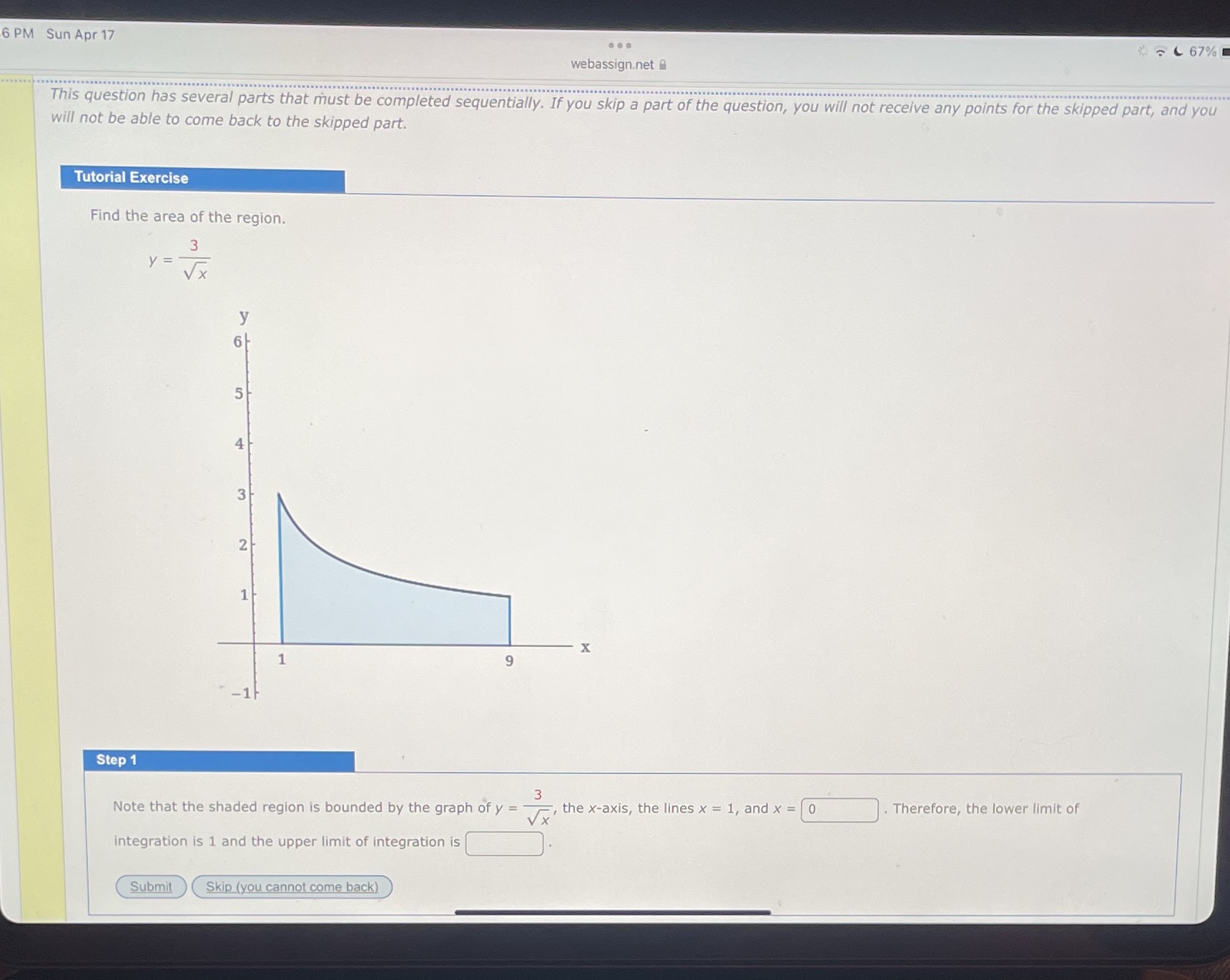  6 PM Sun Apr 17 .. . * 67% webassign.net a