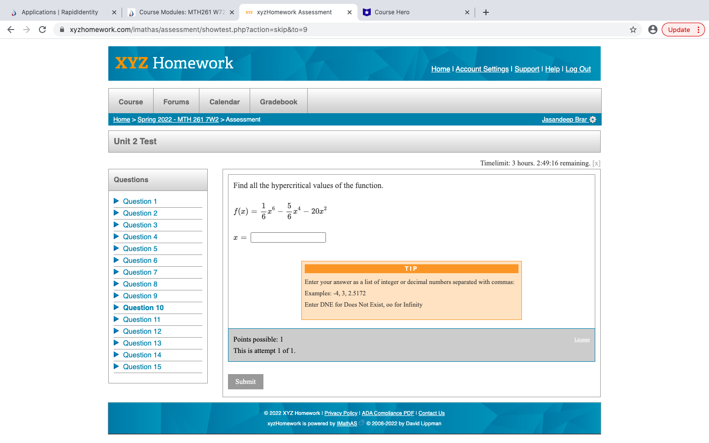 Applications | Rapididentity x ) Course Modules: MTH261 W72 x xYz
