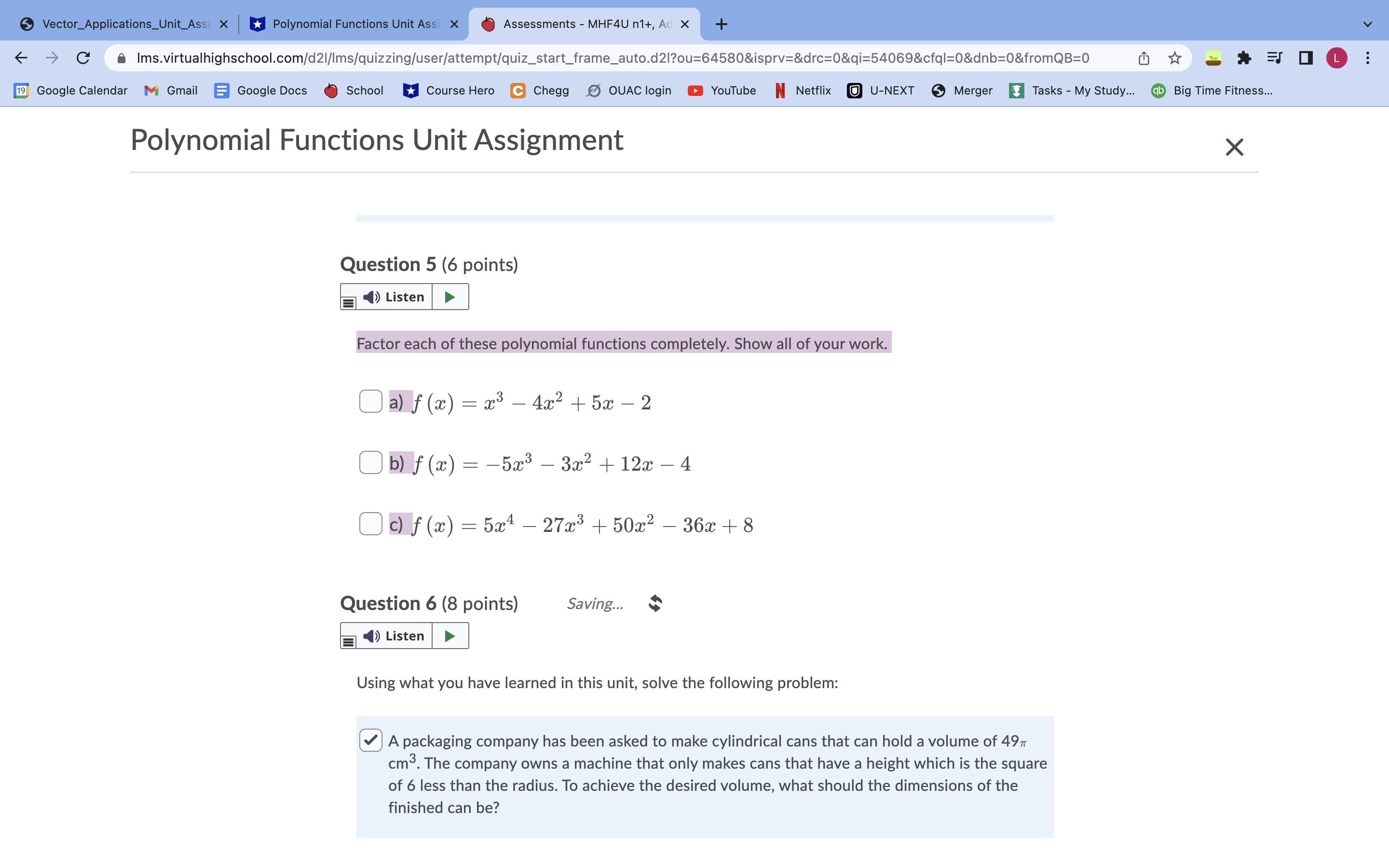  Vector_Applications_Unit_Assi X Polynomial Functions Unit Assi X Assessments - MHF4U n1+,