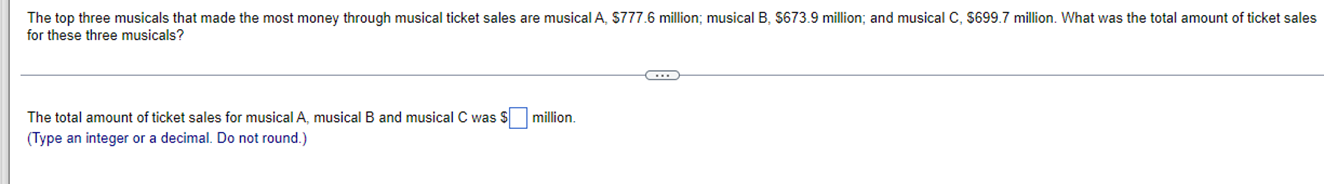 of ticket sales for musical A, musical B and musical C was