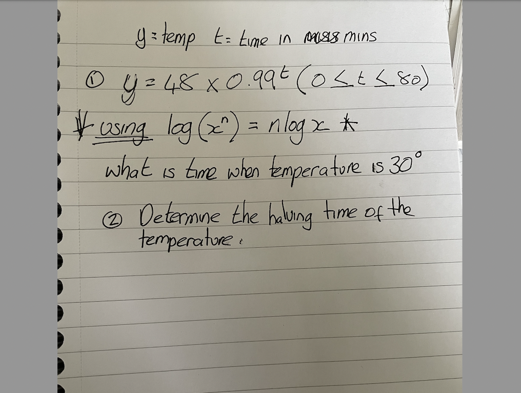  y = temp t = time in 188 mins O y