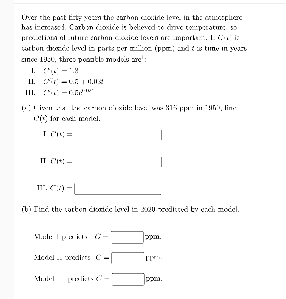 model. we: we: we: (b) Find the carbon dioxide level in 2020