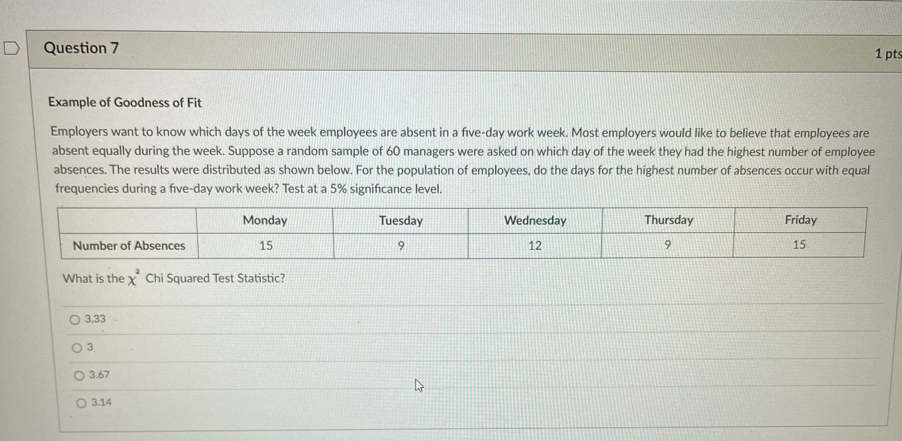What is the correct question for 7 Question 7 1 pt Example