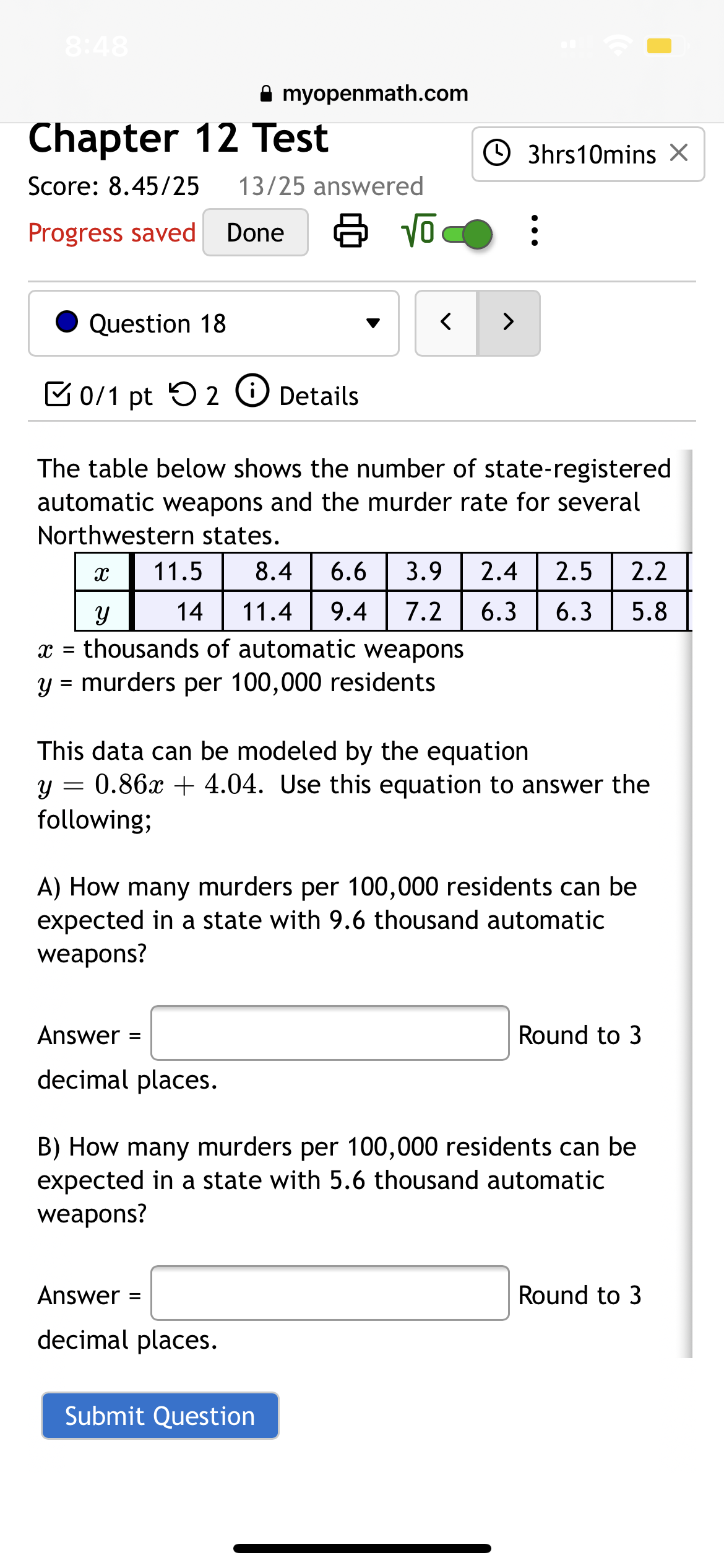Details Please round all answers to 2 decimal places. Given the table
