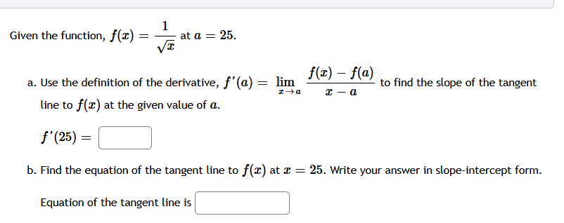 a a. Use the definition of the derivative, 3' '{o} 2 H111