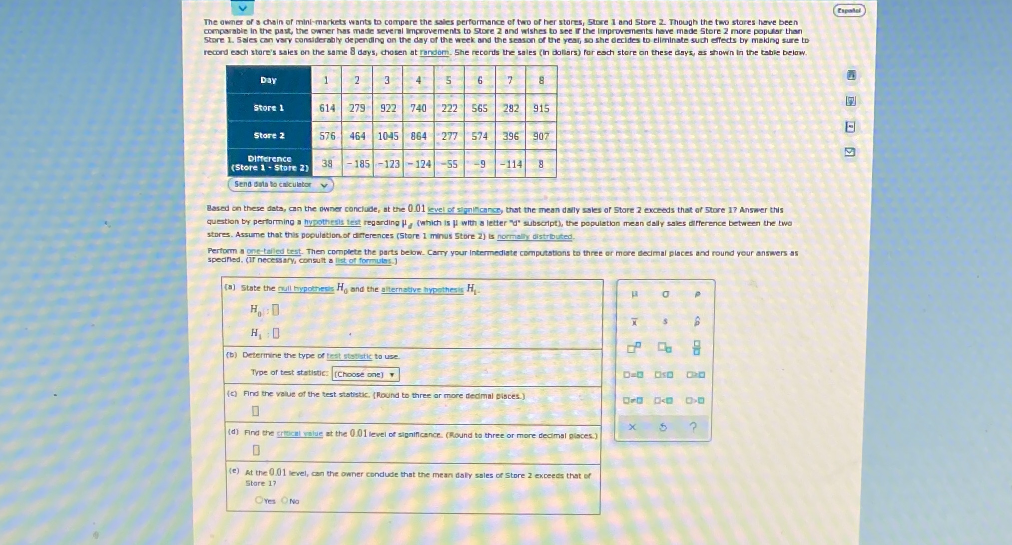 If question B is a t test i need the degree of