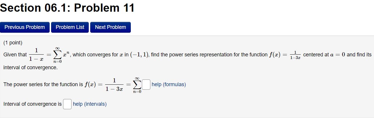 = 2 at\Section 06.1: Problem 11 {1 point} {I} Given that 1