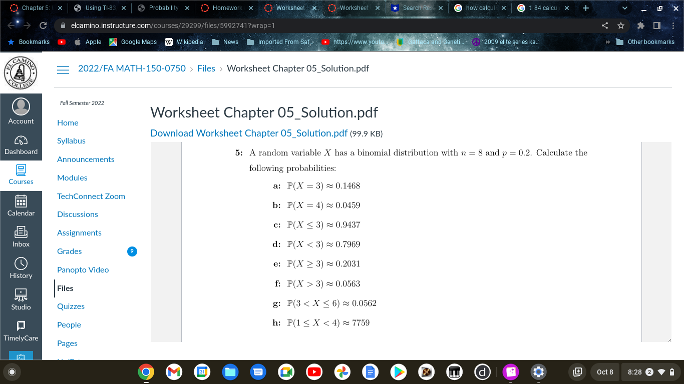  ( Chapter 5: 1 X 5 Using TI-83 x Probability x