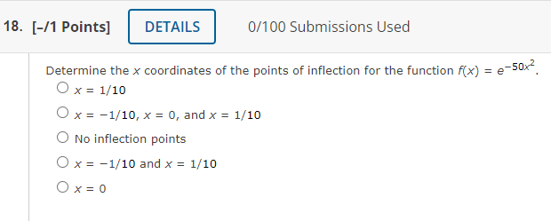 points of inflection for the function f(x) Ox = 1/10 o x