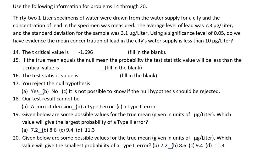  Use the following information for problems 14 through 20. Thirty-two 1-Liter