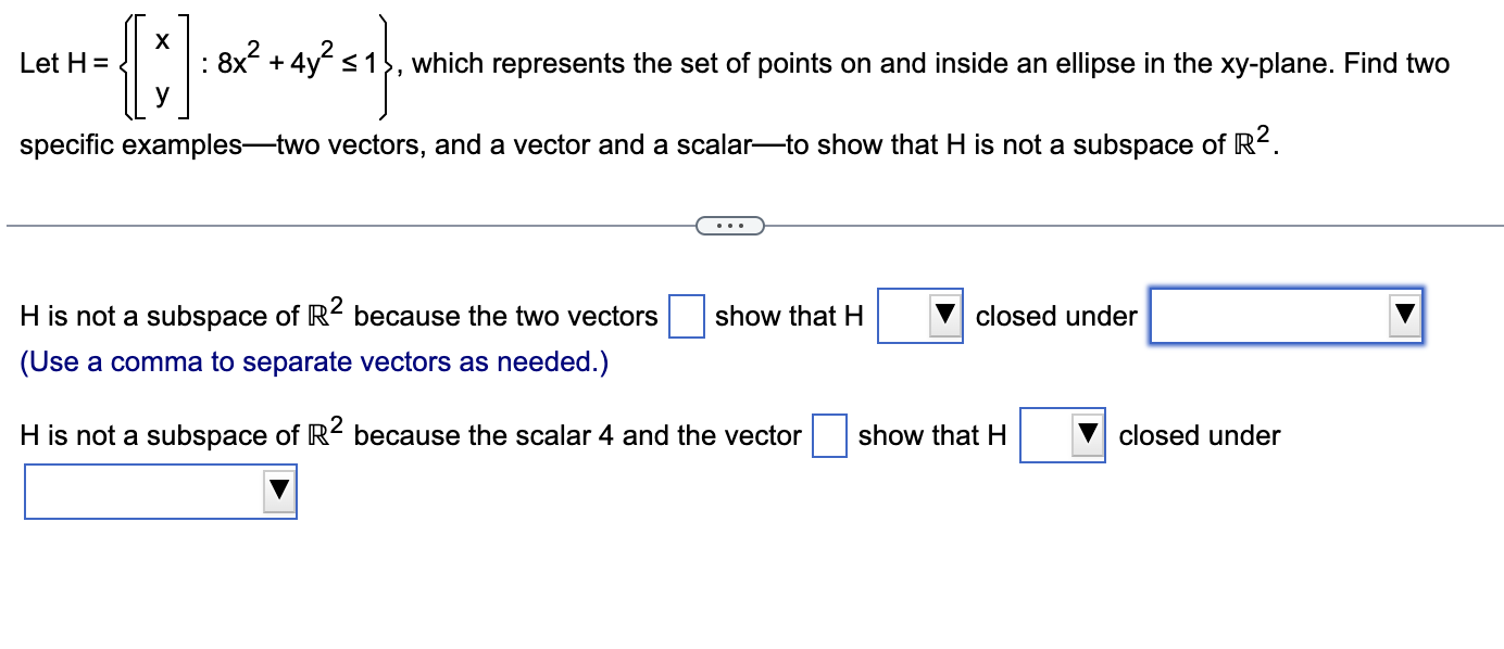 , which represents the set of points on and inside an ellipse