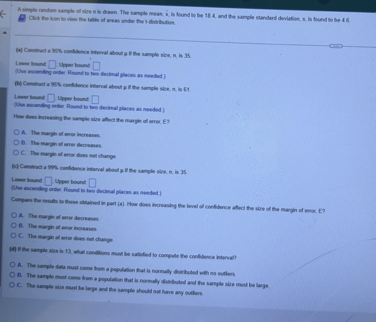Please help me solve ima stuck A simple random sample of size