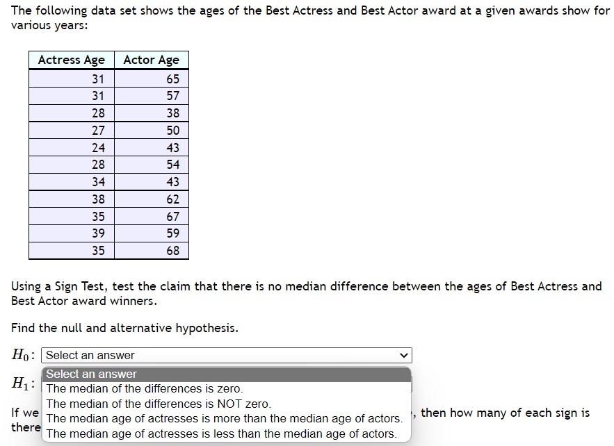 the null and alternative hypothesis. Ho: Select an answer v Select an