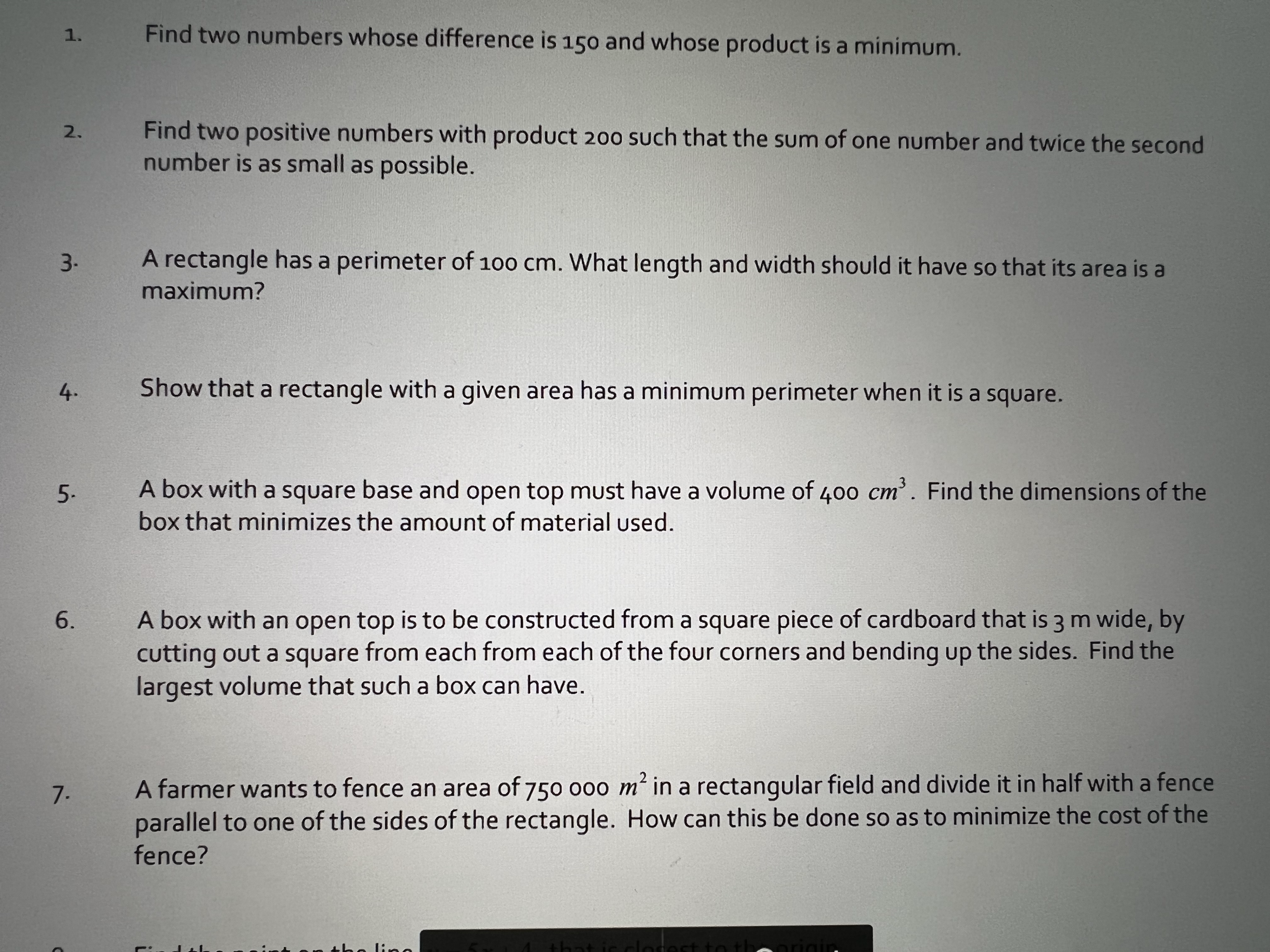  1. Find two numbers whose difference is 150 and whose product