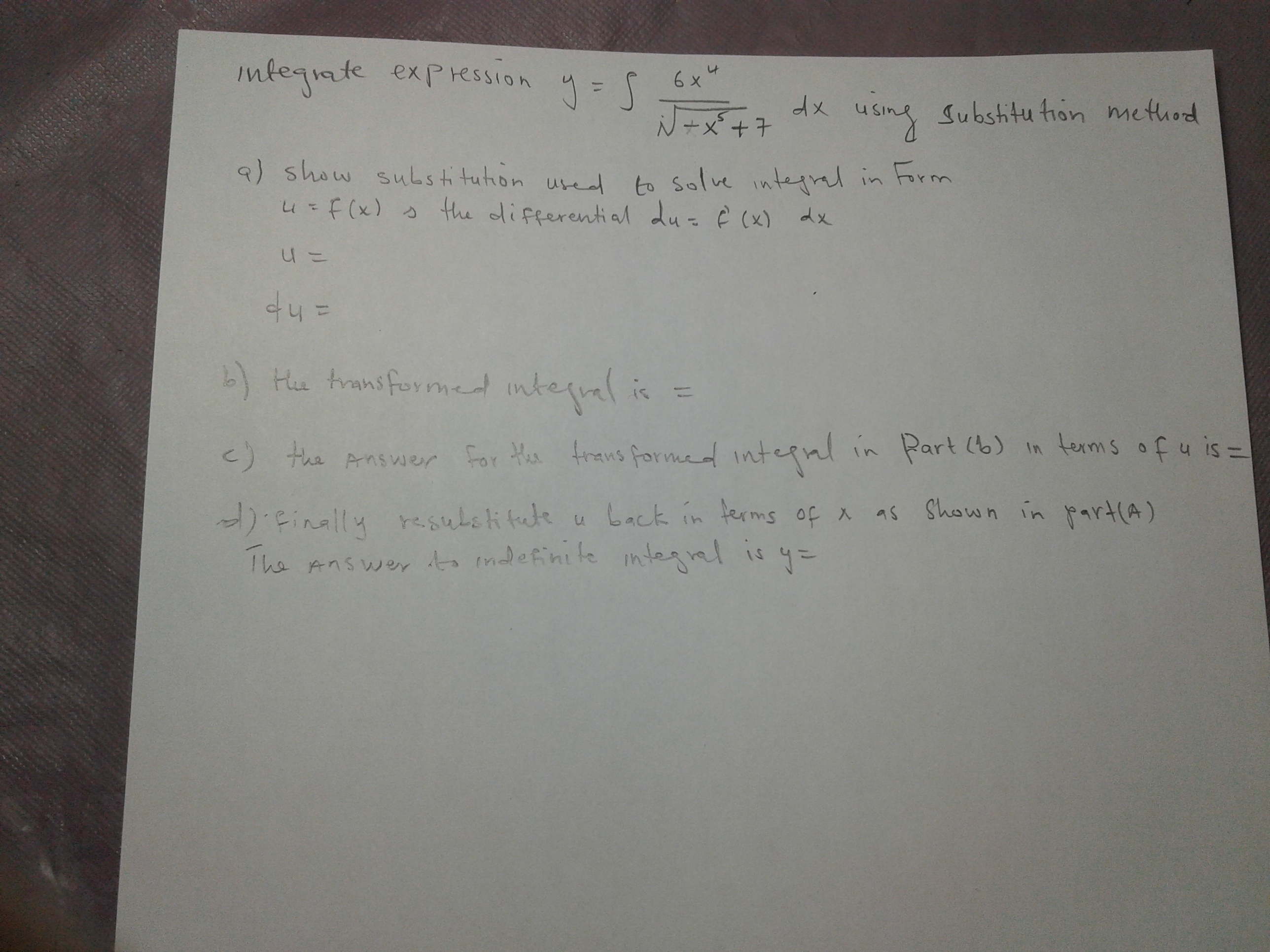 + 7 dx using substitution method 9) show substitution used to solve