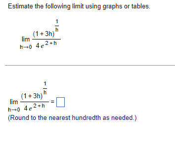  Estimate the following limit using graphs or tables. (1 + 3h)
