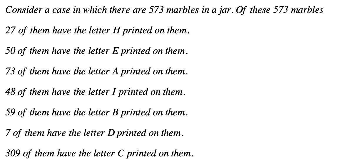 exactly 1 of the marbles has the letter A on it ?