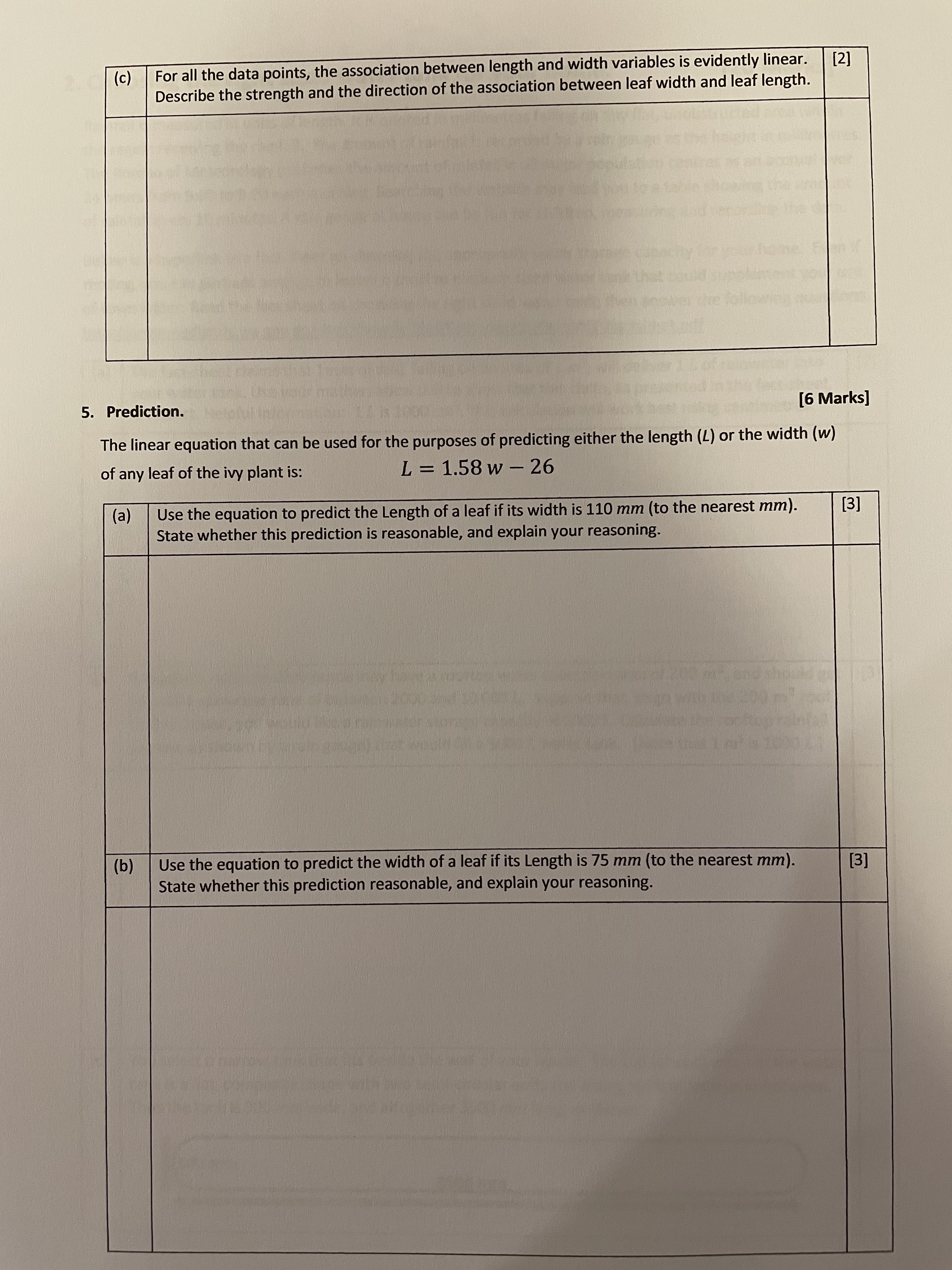 the width of leaves are shown in the 2nd column of Table