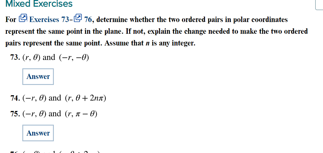  Mixed Exercises For Exercises 73. 76, determine whether the two ordered