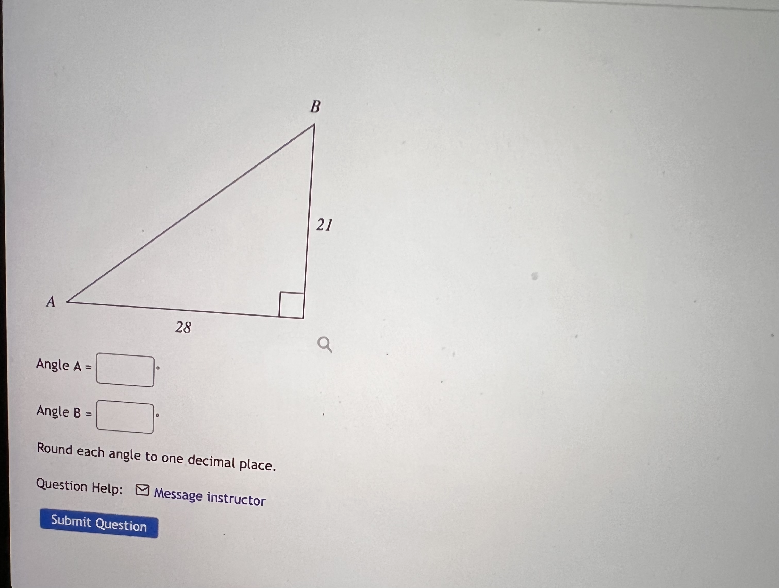 each angle to one decimal place. Question Help: Message instructor Submit