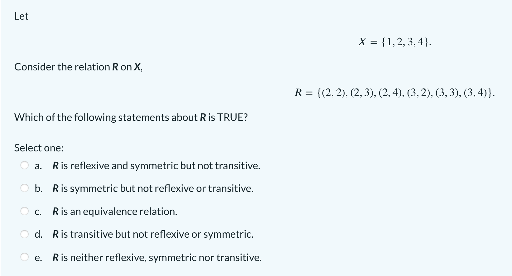  Let X = {1, 2, 3, 4 }. Consider the relation